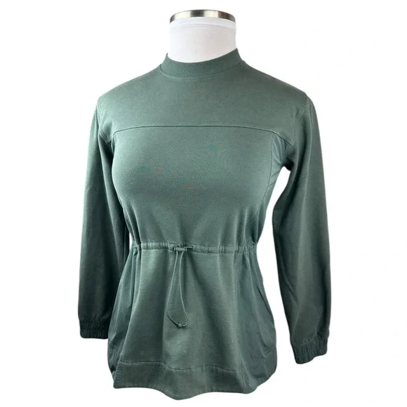 ATHLETA Triumph Crewneck Sweatshirt Bali Green Stretch Drawstring Women's Sz XXS - Picture 2 of 13